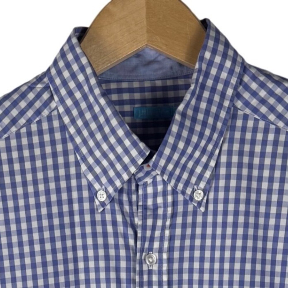 J.McLaughlin Shirt Mens L Blue White Gingham Cotton Button Down - Picture 2 of 8